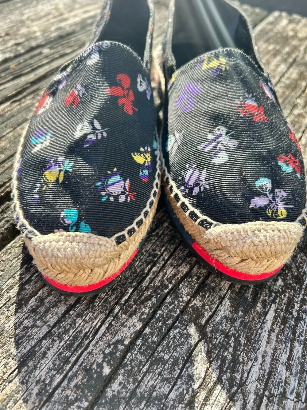 Diane Von Furstenberg Black Canvas Floral Loafers Espadrilles Platforms